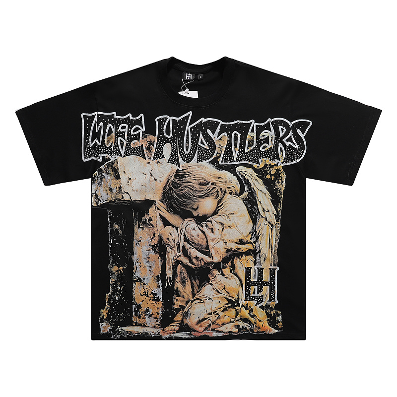 批58，编号LH017，Life Hustlers "Praying Angel"祈祷天使印花烫钻设计双纱纯棉T恤