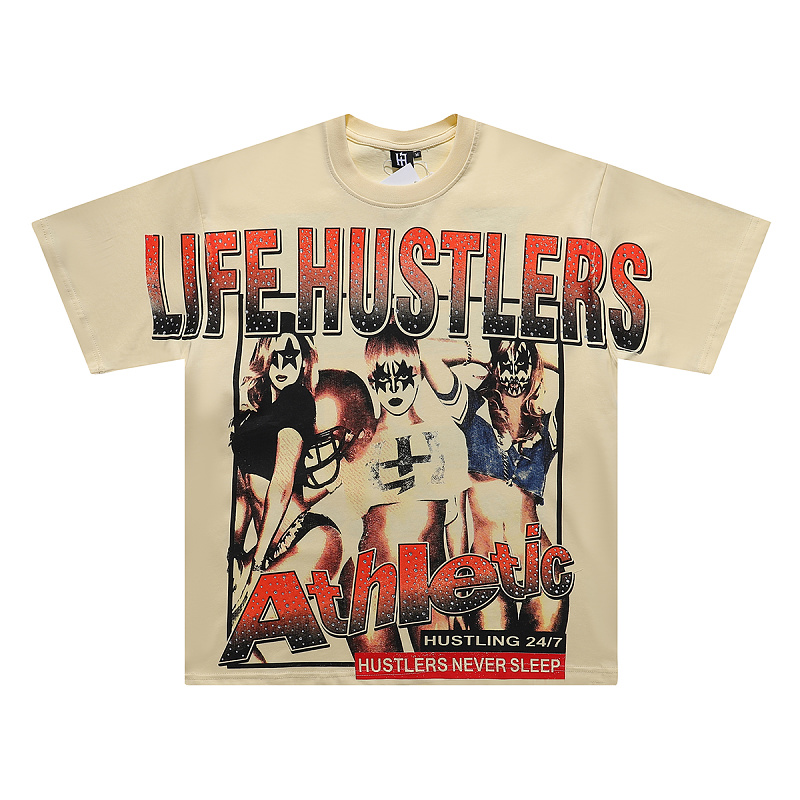 批58，编号LH016，Life Hustlers "Football Girls" 足球宝贝印花烫钻设计双纱短袖T恤男女