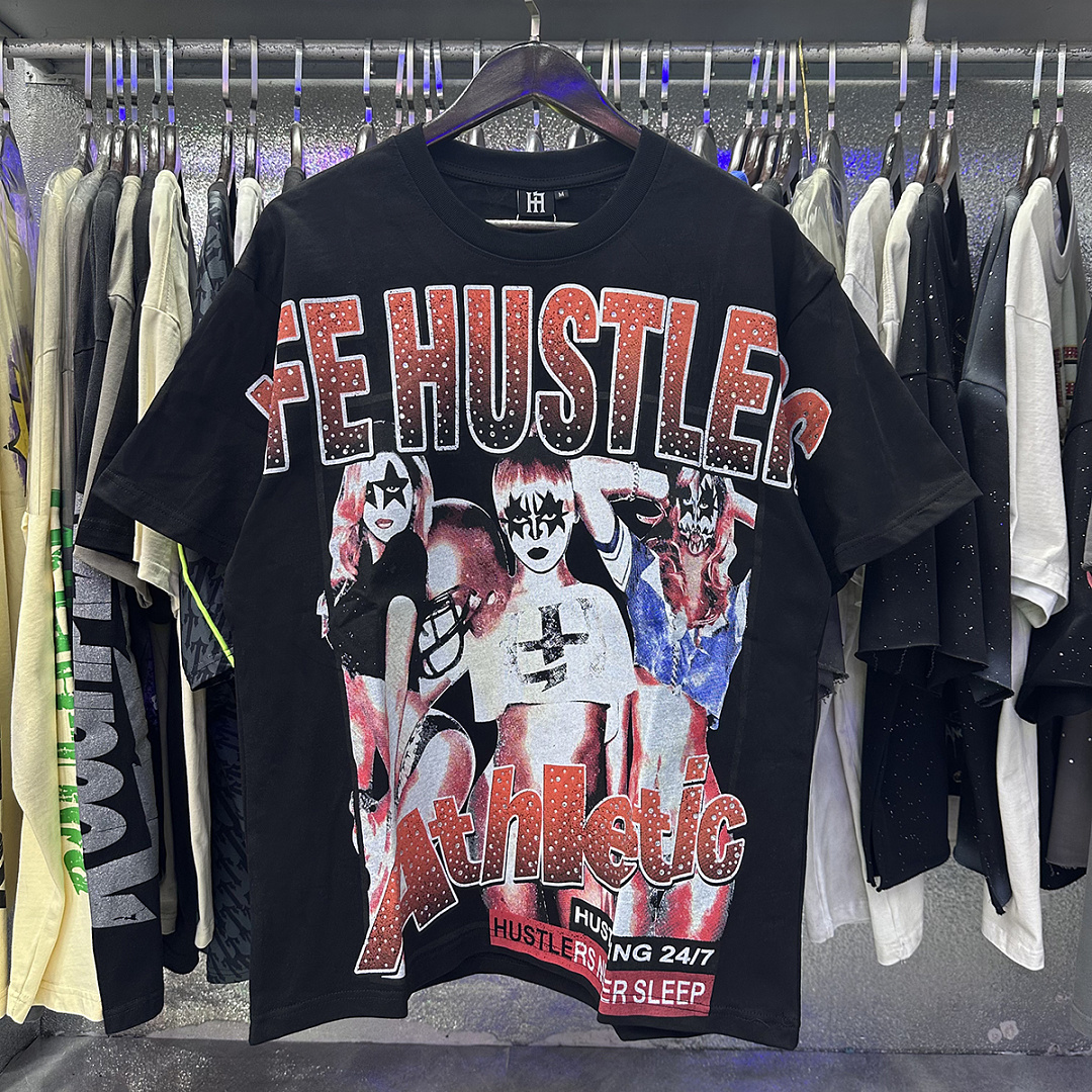 批58，编号LH016，Life Hustlers "Football Girls" 足球宝贝印花烫钻设计双纱短袖T恤男女