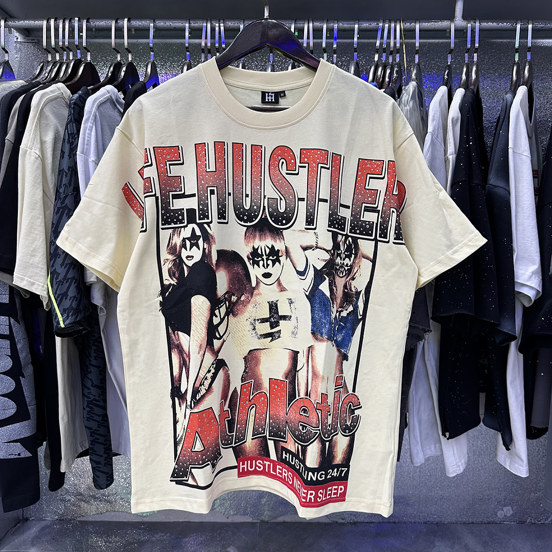 批58，编号LH016，Life Hustlers "Football Girls" 足球宝贝印花烫钻设计双纱短袖T恤男女