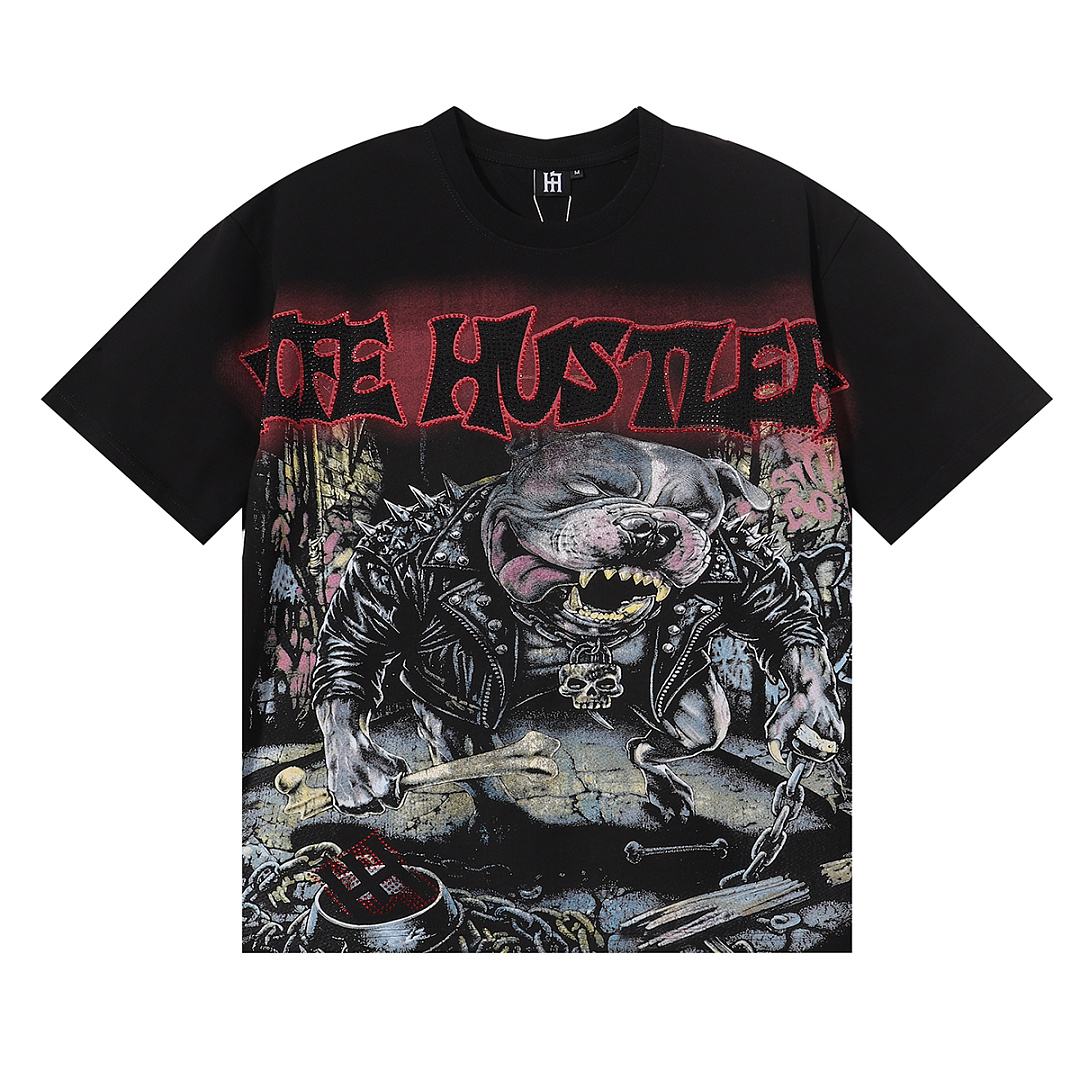 批58，编号LH015，Life Hustlers "Angry Pitbull"比特犬印花烫钻设计