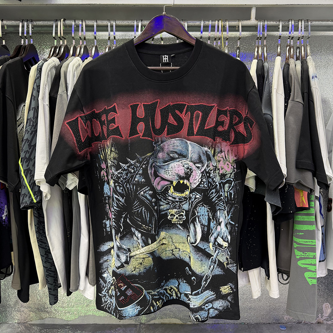 批58，编号LH015，Life Hustlers "Angry Pitbull"比特犬印花烫钻设计