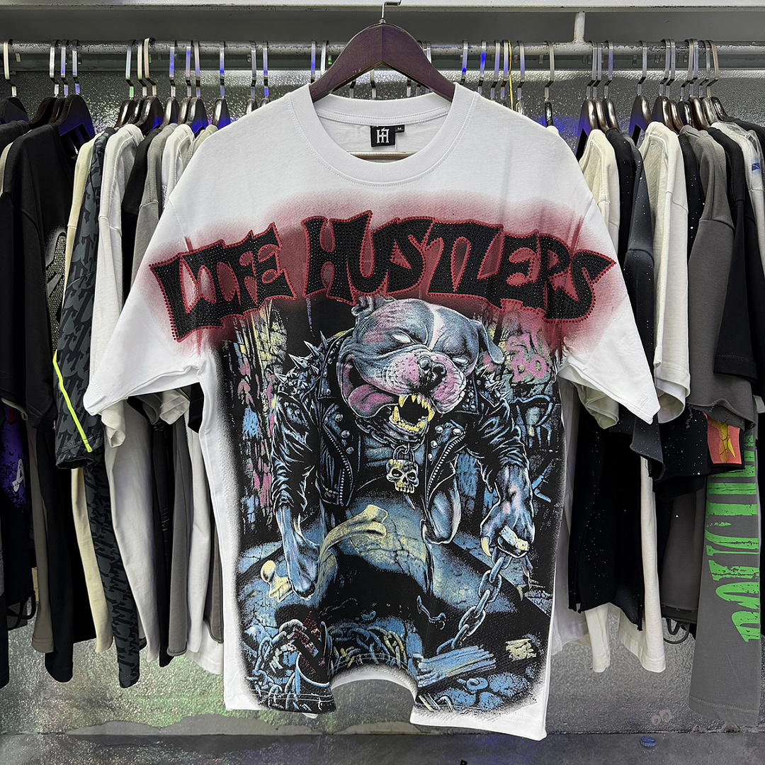 批58，编号LH015，Life Hustlers "Angry Pitbull"比特犬印花烫钻设计