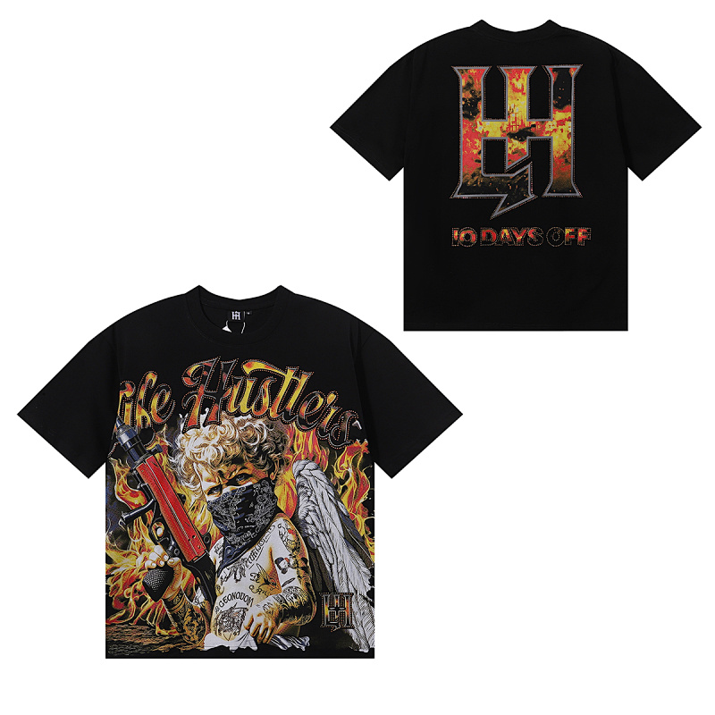 编号LH003，美潮Life Hustlers蒙面纹身天使枪械印花烫钻