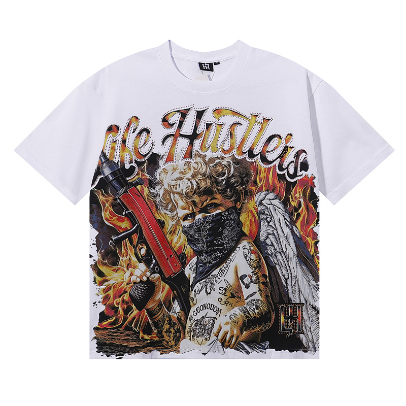 编号LH003，美潮Life Hustlers蒙面纹身天使枪械印花烫钻