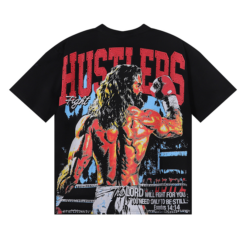 批60，编号LH005，Life Hustlers "Jesus King"拳击皇帝烫钻双纱短袖T恤男女