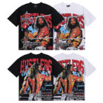 批60，编号LH005，Life Hustlers "Jesus King"拳击皇帝烫钻双纱短袖T恤男女