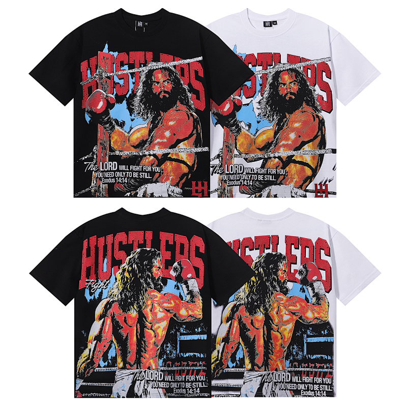 批60，编号LH005，Life Hustlers "Jesus King"拳击皇帝烫钻双纱短袖T恤男女