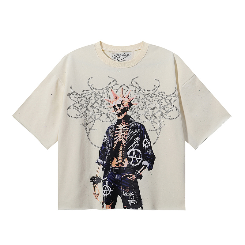 BK017P75，BKYS Rock F-Terry Cropped T-shirt烫钻设计