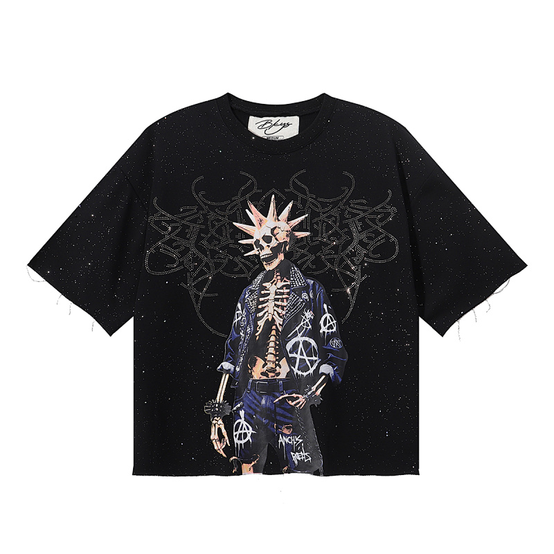 BK017P75，BKYS Rock F-Terry Cropped T-shirt烫钻设计