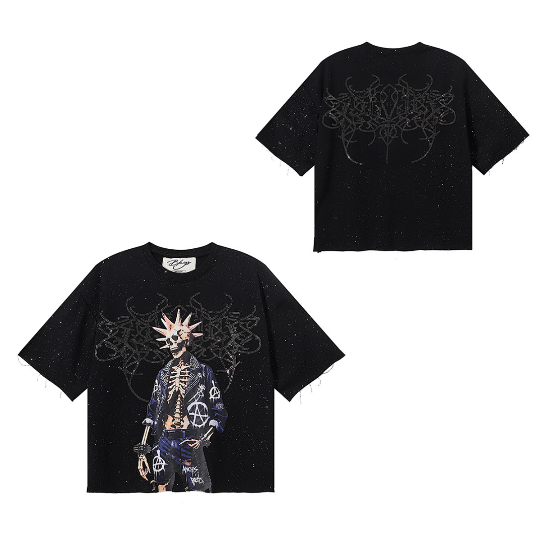 BK017P75，BKYS Rock F-Terry Cropped T-shirt烫钻设计