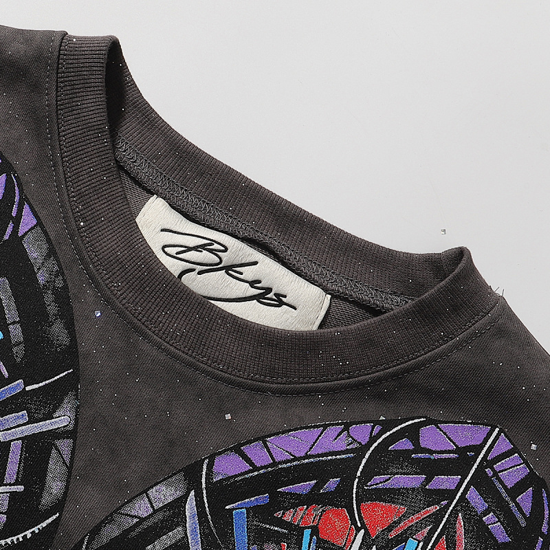 编号BK010，P75 BKYS Saint F-Terry Cropped T-shirt烫钻Saint毛圈短袖