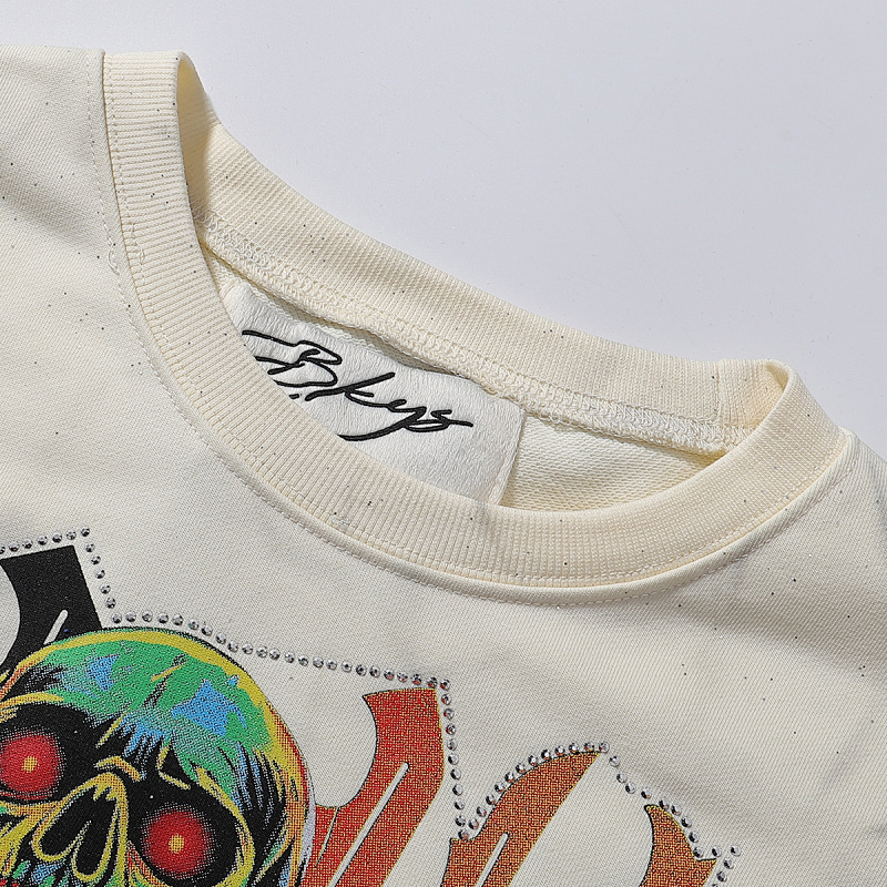 编号BK009，P75,BKYS Hooked F-Terry Cropped T-shirt烫钻骷髅汽车印花