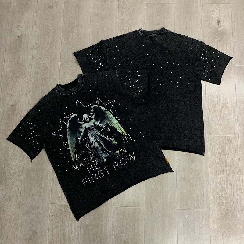 F516# P63 FIRST ROW MADE IN HEAVEN SHINING ANGEL CROPPED TEE最新潮牌烫钻短袖T恤