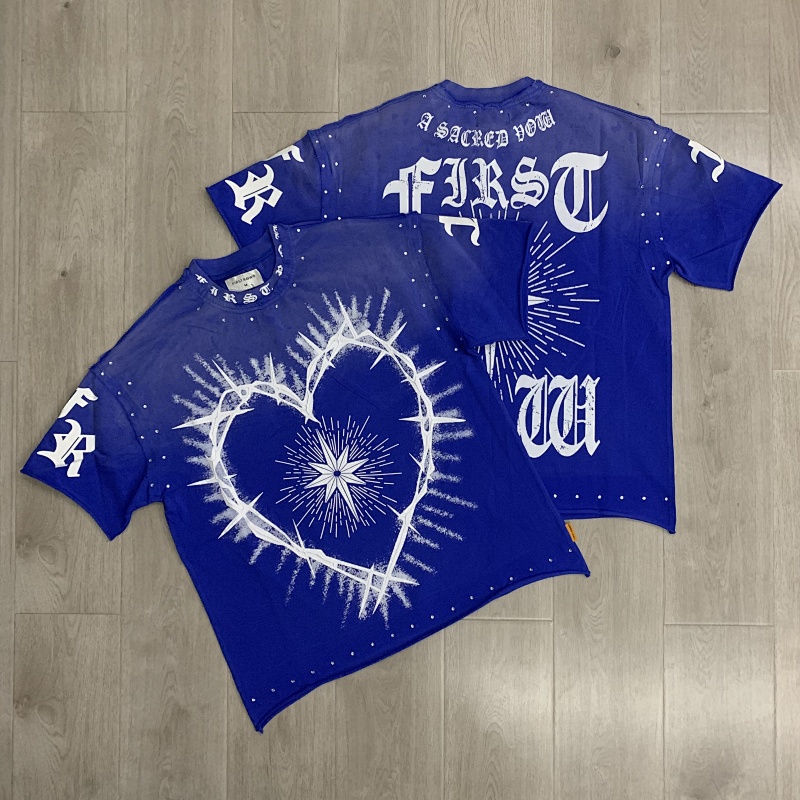 F806# P75 First Row A Sacred Vow Heart 2026ss最新时尚潮牌烫钻拉浆高品质短袖T恤