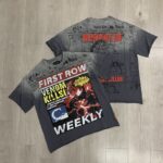 F507# P67 FIRST ROW Breaking News Venom Kills Cropped Tee 2026SS烫钻洗水做旧纯棉短袖T恤