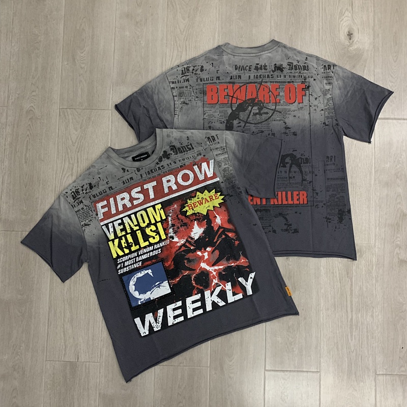 F507# P67 FIRST ROW Breaking News Venom Kills Cropped Tee 2026SS烫钻洗水做旧纯棉短袖T恤