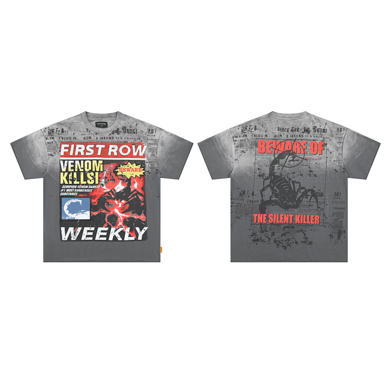 F507# P67 FIRST ROW Breaking News Venom Kills Cropped Tee 2026SS烫钻洗水做旧纯棉短袖T恤