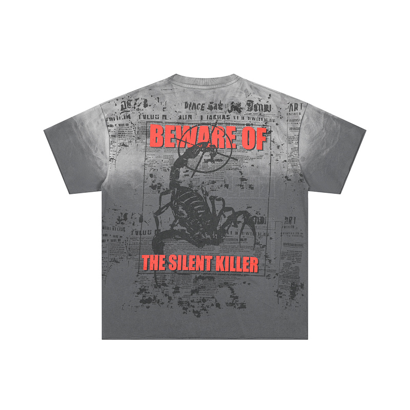 F507# P67 FIRST ROW Breaking News Venom Kills Cropped Tee 2026SS烫钻洗水做旧纯棉短袖T恤