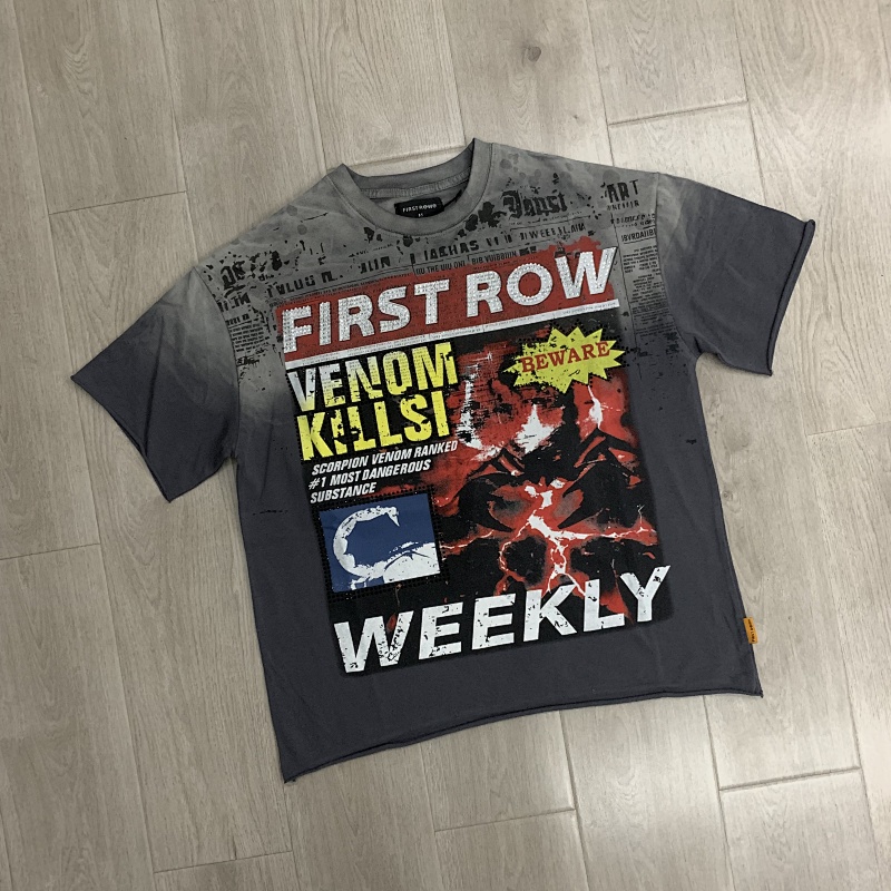 F507# P67 FIRST ROW Breaking News Venom Kills Cropped Tee 2026SS烫钻洗水做旧纯棉短袖T恤