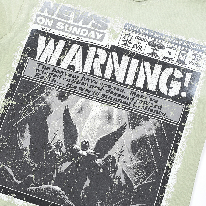 F803# P67 FIRST ROW Breaking News Warning From Heaven Cropped Tee 2026ss欧美街头潮牌短袖T恤