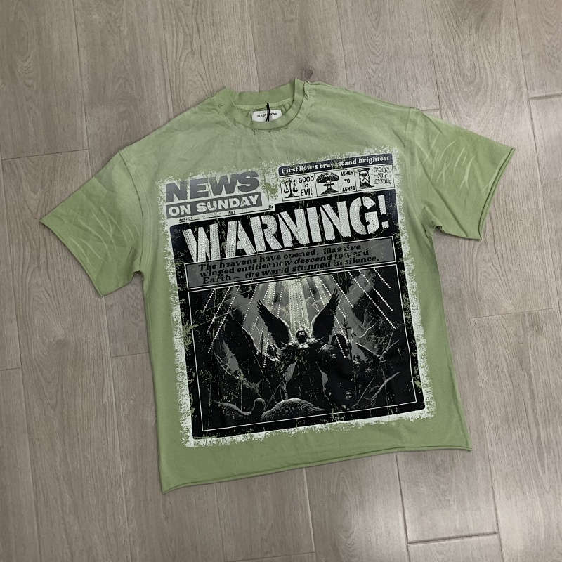F803# P67 FIRST ROW Breaking News Warning From Heaven Cropped Tee 2026ss欧美街头潮牌短袖T恤