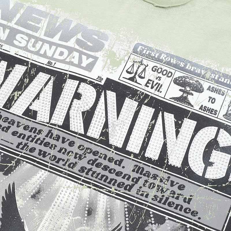 F803# P67 FIRST ROW Breaking News Warning From Heaven Cropped Tee 2026ss欧美街头潮牌短袖T恤