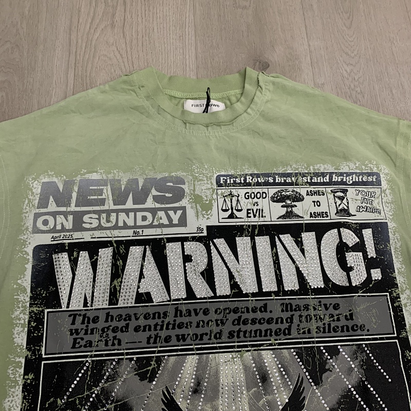 F803# P67 FIRST ROW Breaking News Warning From Heaven Cropped Tee 2026ss欧美街头潮牌短袖T恤