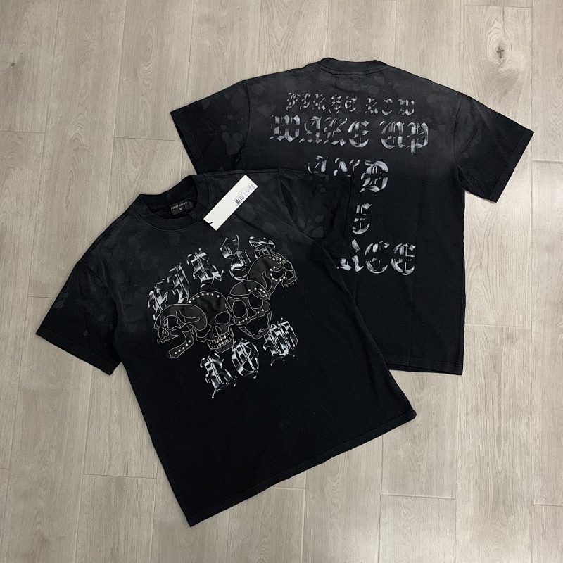 F105# P77 FIRST ROW WAKE UP AND BE FIERCE APPLIQUE TEE潮牌高品质皮革绣花时尚短袖T恤