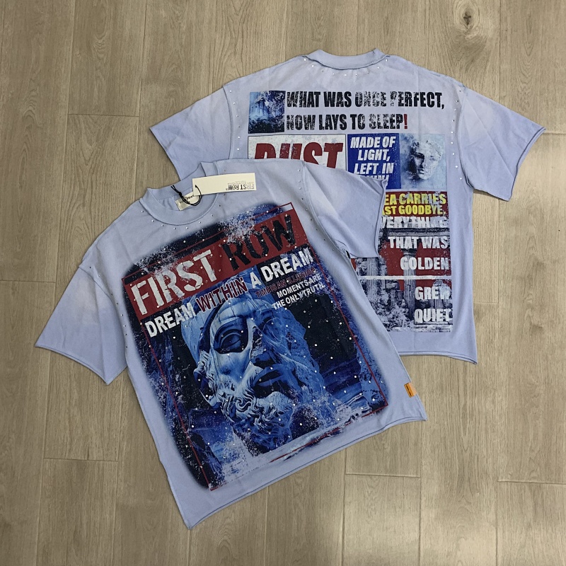 F512# P72 FIRST ROW LOST UTOPIA RUINS DREAM CROPPED TEE美国潮牌白墨直喷高品质烫钻短袖T恤