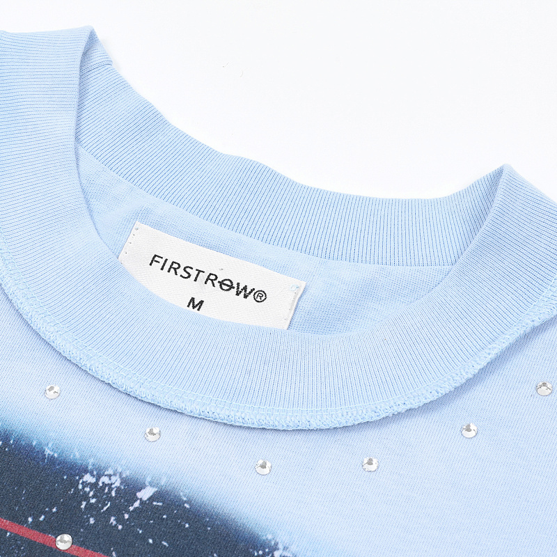 F512# P72 FIRST ROW LOST UTOPIA RUINS DREAM CROPPED TEE美国潮牌白墨直喷高品质烫钻短袖T恤