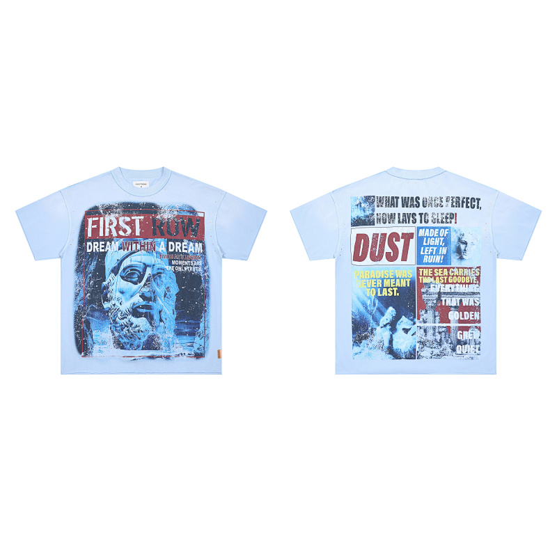 F512# P72 FIRST ROW LOST UTOPIA RUINS DREAM CROPPED TEE美国潮牌白墨直喷高品质烫钻短袖T恤
