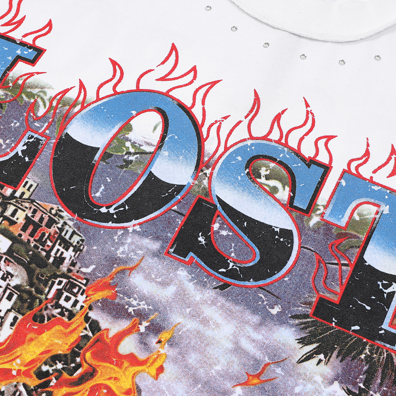 F511# P65 FIRST ROW LOST UTOPIA BURNING FLAME TEE最新洛杉矶潮牌短袖T恤