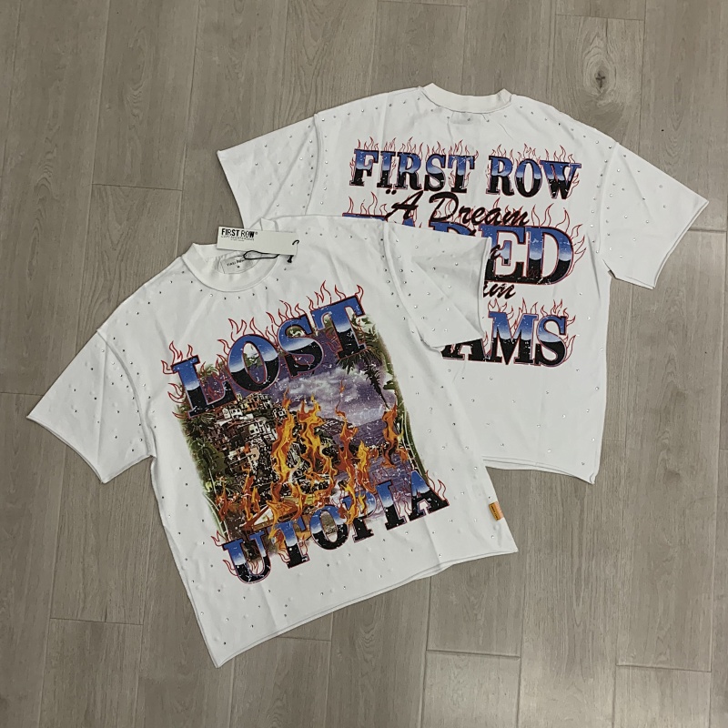 F511# P65 FIRST ROW LOST UTOPIA BURNING FLAME TEE最新洛杉矶潮牌短袖T恤