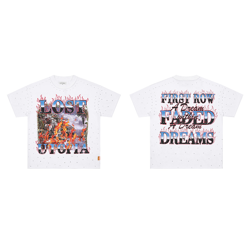 F511# P65 FIRST ROW LOST UTOPIA BURNING FLAME TEE最新洛杉矶潮牌短袖T恤