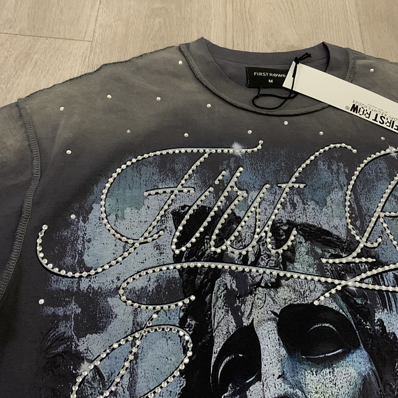 F513# P72 FIRST ROW LOST UTOPIA UNEARTH CROPPED TEE 白墨直喷透气烫钻短袖T恤