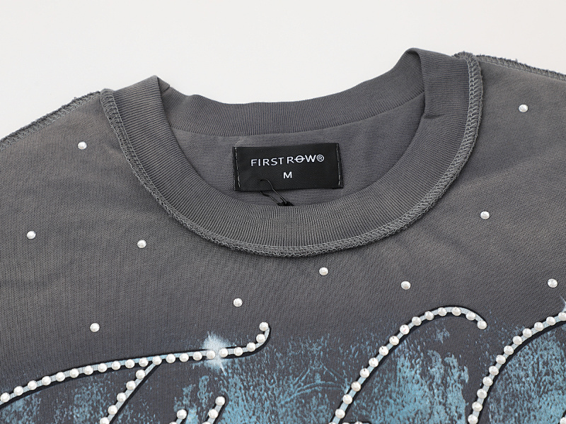 F513# P72 FIRST ROW LOST UTOPIA UNEARTH CROPPED TEE 白墨直喷透气烫钻短袖T恤