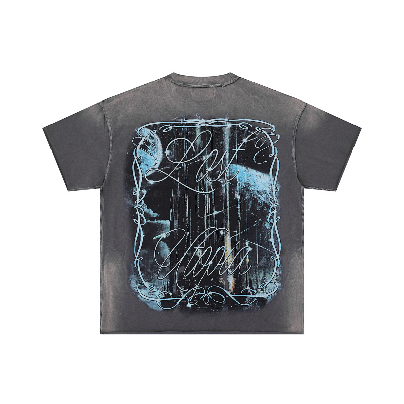 F513# P72 FIRST ROW LOST UTOPIA UNEARTH CROPPED TEE 白墨直喷透气烫钻短袖T恤