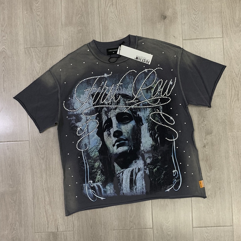 F513# P72 FIRST ROW LOST UTOPIA UNEARTH CROPPED TEE 白墨直喷透气烫钻短袖T恤