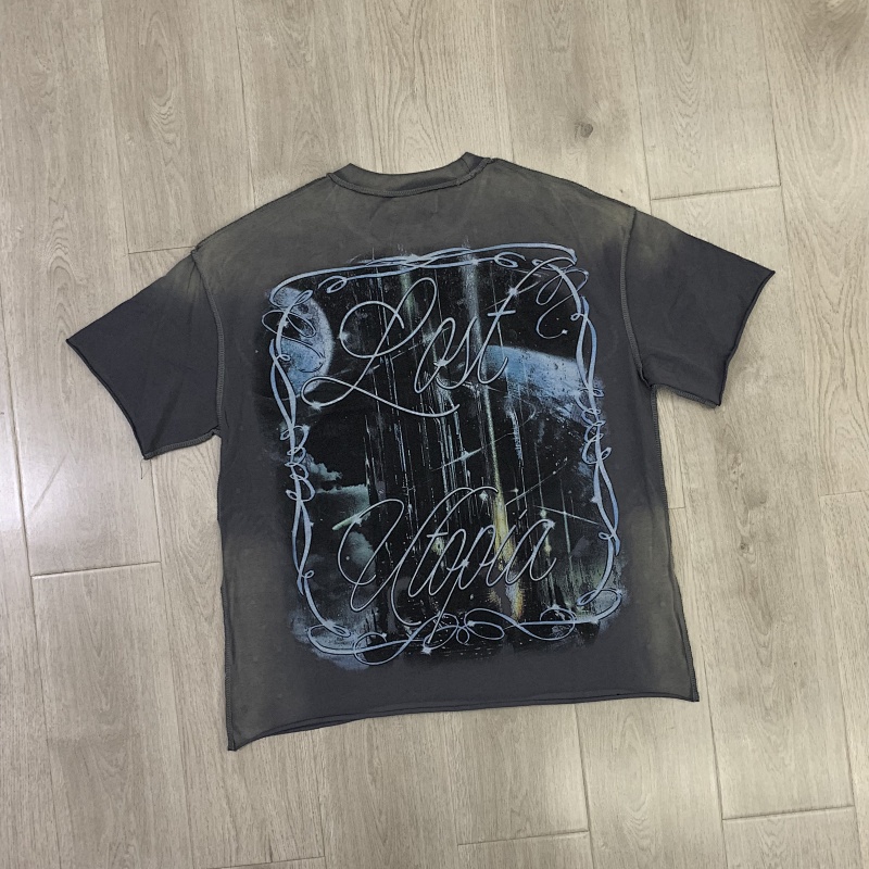F513# P72 FIRST ROW LOST UTOPIA UNEARTH CROPPED TEE 白墨直喷透气烫钻短袖T恤
