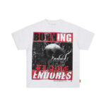 F506# P68(白色） P70(灰色) FIRST ROW BREAKING NEWS BURNING FLAMES CROPPED TEE时尚烫钻潮牌短袖