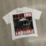 F506# P68(白色） P70(灰色) FIRST ROW BREAKING NEWS BURNING FLAMES CROPPED TEE时尚烫钻潮牌短袖