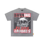 F506# P68(白色） P70(灰色) FIRST ROW BREAKING NEWS BURNING FLAMES CROPPED TEE时尚烫钻潮牌短袖