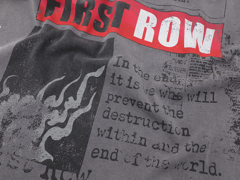F506# P68(白色） P70(灰色) FIRST ROW BREAKING NEWS BURNING FLAMES CROPPED TEE时尚烫钻潮牌短袖
