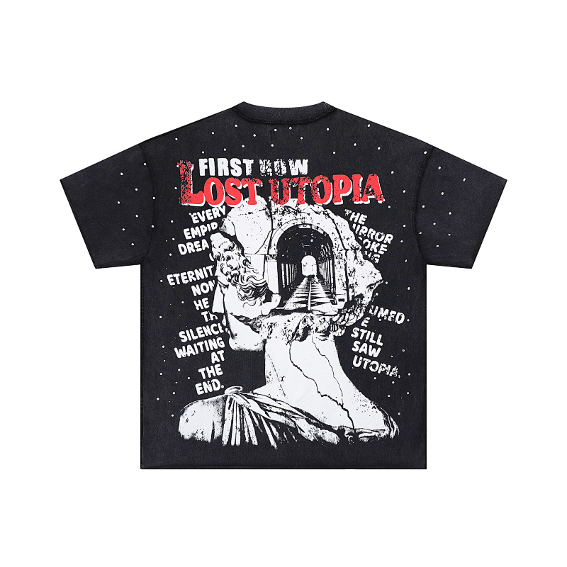 F515# P68 FIRST ROW LOST UTOPIA ILLUSION CROPPED TEE满幅烫钻街头时尚短袖T恤