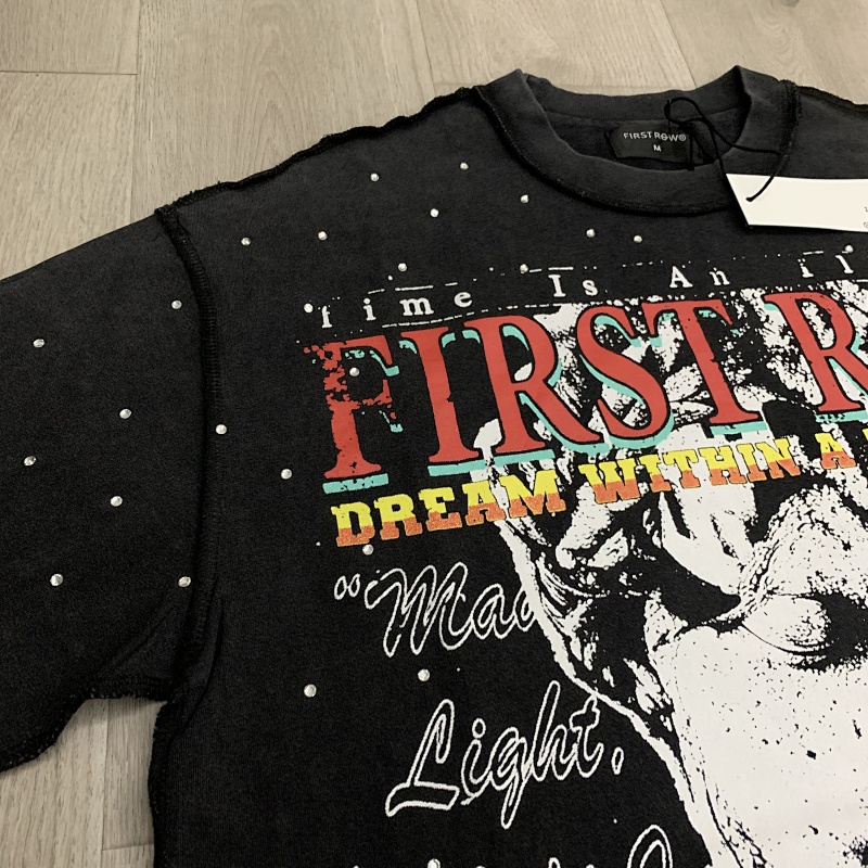 F515# P68 FIRST ROW LOST UTOPIA ILLUSION CROPPED TEE满幅烫钻街头时尚短袖T恤