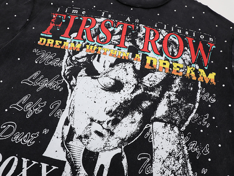 F515# P68 FIRST ROW LOST UTOPIA ILLUSION CROPPED TEE满幅烫钻街头时尚短袖T恤