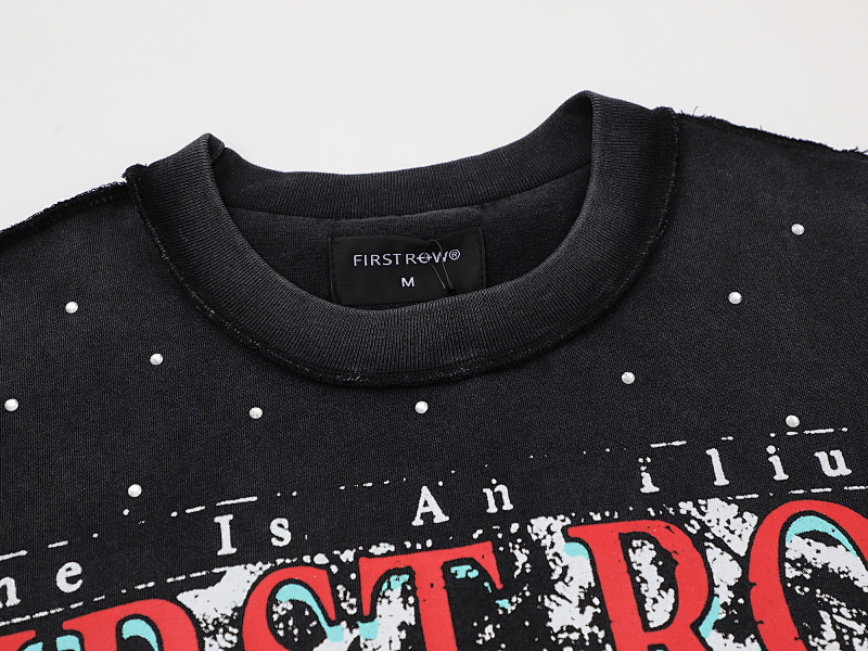 F515# P68 FIRST ROW LOST UTOPIA ILLUSION CROPPED TEE满幅烫钻街头时尚短袖T恤
