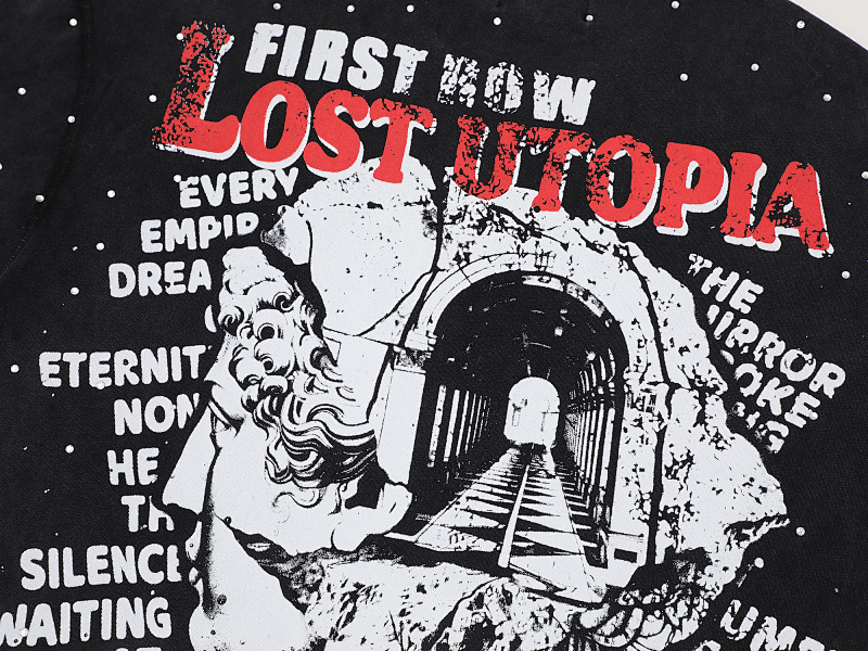 F515# P68 FIRST ROW LOST UTOPIA ILLUSION CROPPED TEE满幅烫钻街头时尚短袖T恤