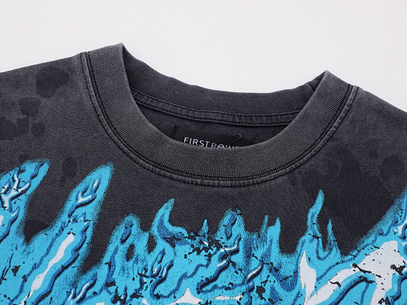 F508# P55 FIRST ROW WARNING NOT SO QUIET WOLF CROPPED TEE洗水做旧高品质短袖